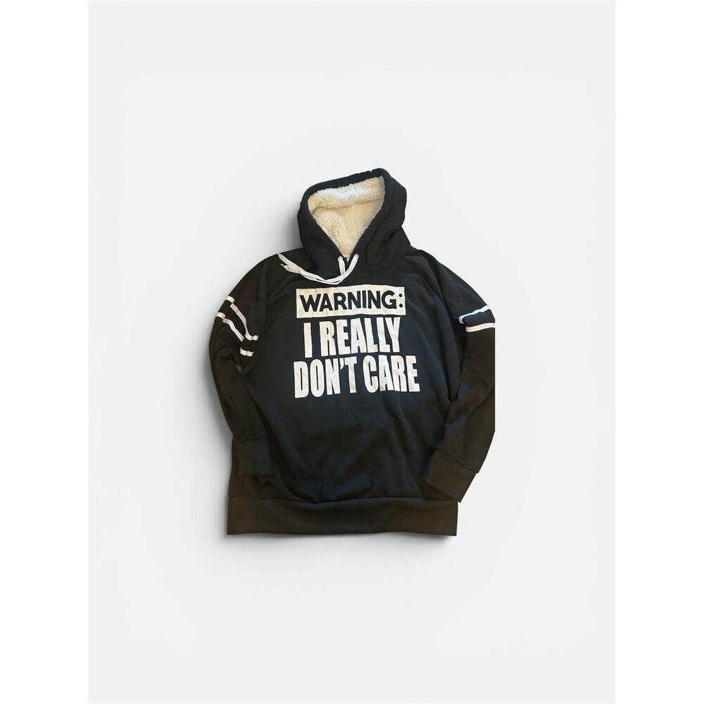 Bobbie Brooks 1X Warning I Really Don’t Care Sherpa Hoodie Black Plus Size Plush - Picture 2 of 16